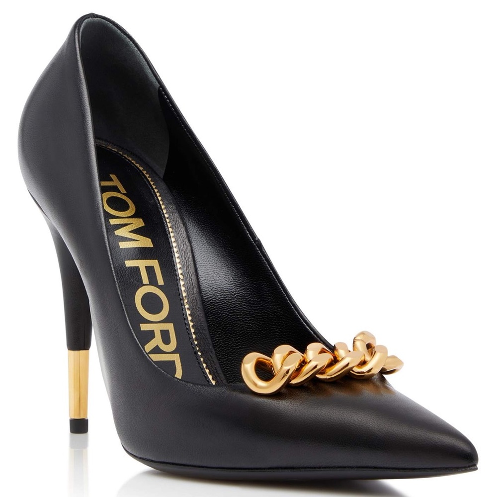New In Box TOM FORD  Heels With Gold Chain Detail 40.5